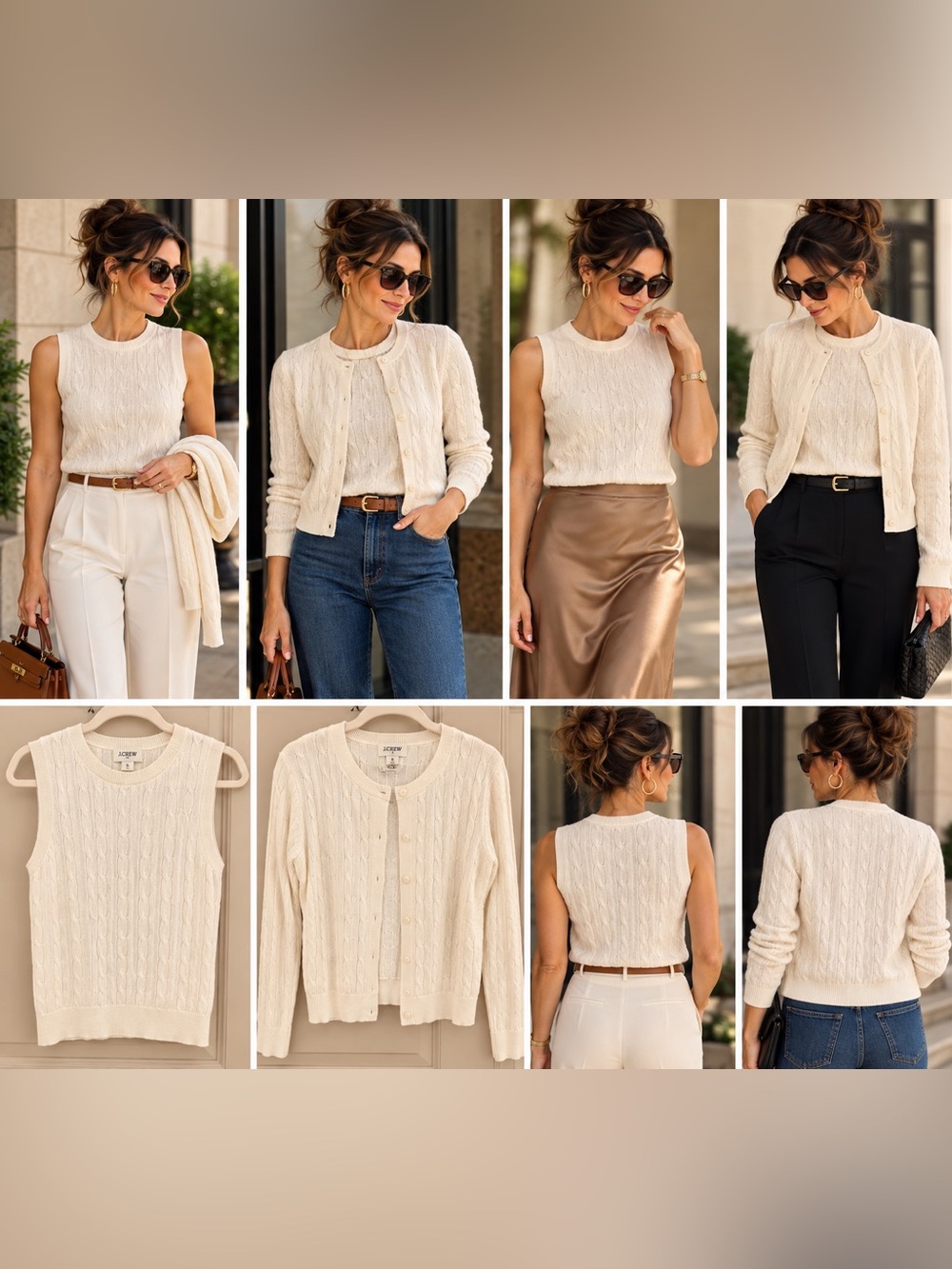 J. Crew Cream Cable-Knit Sleeveless Sweater & Cardigan Set